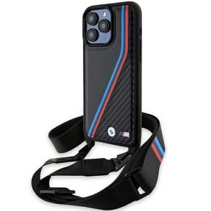 BMW M Edition Carbon Tricolor Lines & Strap - θήκη για Apple iPhone 15 Pro - Μαύρο