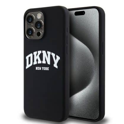 DKNY Liquid Silicone White Printed Logo MagSafe - θήκη για Apple iPhone 15 Pro Max - Μαύρο