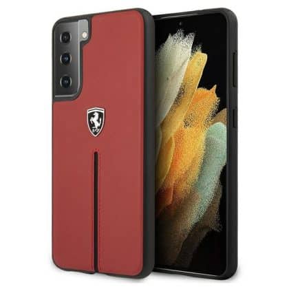 Ferrari Off Track Leather Nylon Stripe - θήκη για Samsung Galaxy S21+ 5G - Κόκκινο