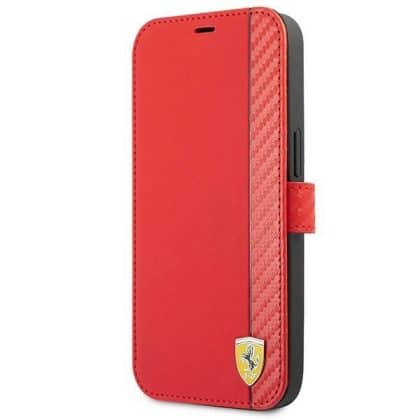 Ferrari Book On Track Carbon Stripe - θήκη για Apple iPhone 13 mini - Κόκκινο