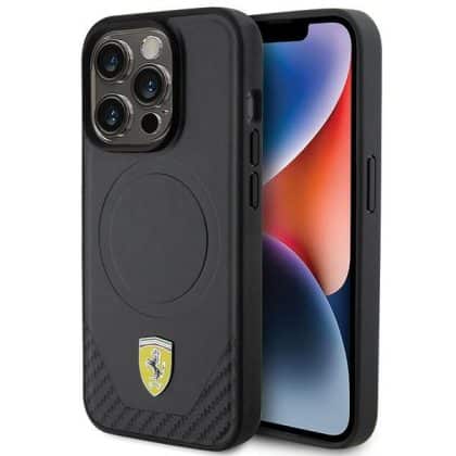 Ferrari Carbon Metal Logo MagSafe - θήκη για Apple iPhone 15 Pro - Μαύρο