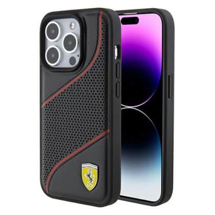 Ferrari Perforated Waves Metal Logo - θήκη για Apple iPhone 15 Pro - Μαύρο