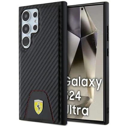 Ferrari Carbon Stitched Bottom - θήκη για Samsung Galaxy S24 Ultra - Μαύρο