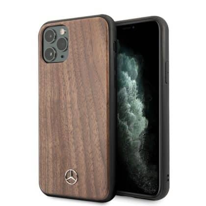 Mercedes Brown Wood Line Walnut - θήκη για Apple iPhone 11 Pro Max - Καφέ