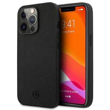 Mercedes Leather Meshed Metal Logo - θήκη για Apple iPhone 13 Pro / - Μαύρο