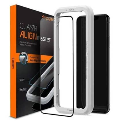 Spigen Alm Glass FC iPhone 11 τζάμι ανθεκτικό με μαύρο πλαίσιο και πλαίσιο συναρμολόγησης AGL00106