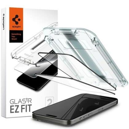 Spigen Glas.TR FC iPhone 15 Pro Max 6.7" "EZ FIT" 2 τεμ. τζάμι ανθεκτικό με μαύρο πλαίσιο AGL06873