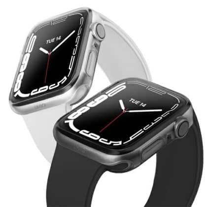 UNIQ θήκη Glase για Apple Watch Series 7/8/9 41mm, διπλή συσκευασία, διάφανο-καπνίζον/clear-smoke