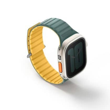 UNIQ pasek Revix Evo Apple Watch Series 1/2/3/4/5/6/7/8/9/SE/SE2/Ultra/Ultra2 42/44/45/49mm Reversible Magnetic zielono-żółty/viridian green-burnt yellow