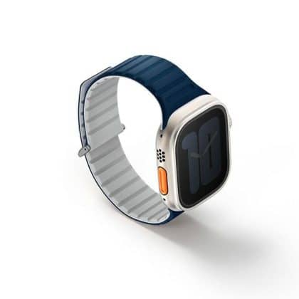 UNIQ pasek Revix Evo Apple Watch Series 1/2/3/4/5/6/7/8/9/SE/SE2/Ultra/Ultra2 42/44/45/49mm Reversible Magnetic granatowo-szary/royal blue-chalk