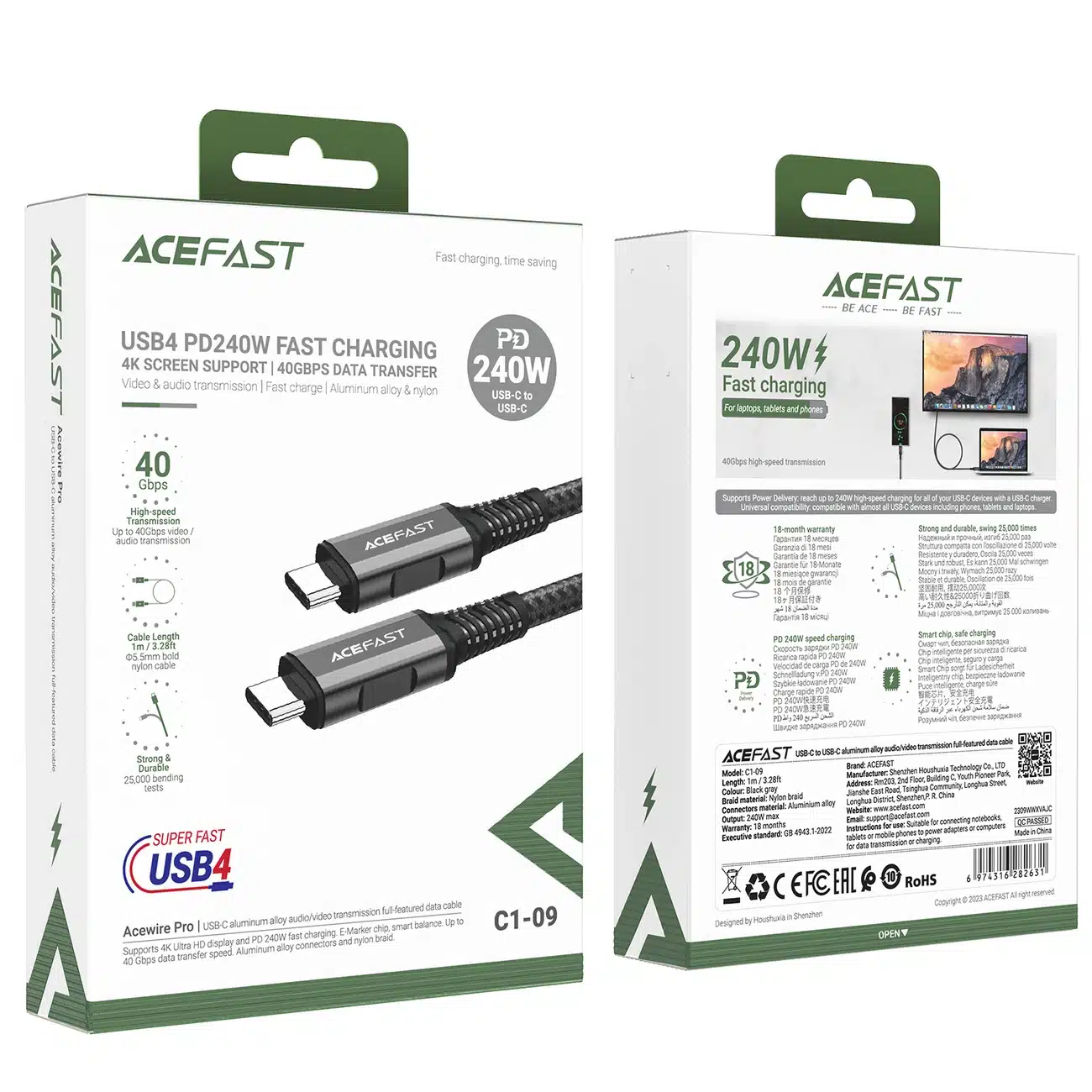 Acefast C1-09 Καλώδιο USB-C / USB-C USB4 PD3.1 5A 1m - γκρι-μαύρο - Image 5