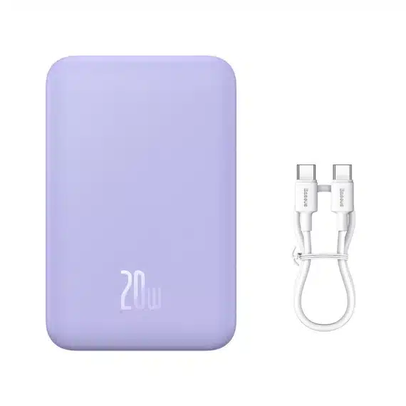 Baseus Magnetic Mini Powerbank 20000 mAh 20W - μωβ + καλώδιο USB-C / USB-C