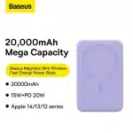 Baseus Magnetic Mini Powerbank 20000 mAh 20W - μωβ + καλώδιο USB-C / USB-C - Image 14
