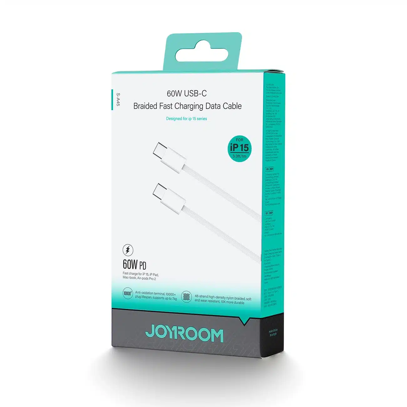 Joyroom S-A45 Ben Series καλώδιο USB-C / USB-C 60W 1 m - λευκό - Image 2