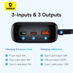 Baseus Qpow Pro+ 20000mAh 22.5W powerbank με ενσωματωμένο καλώδιο USB-C και οθόνη - μαύρο - Image 12