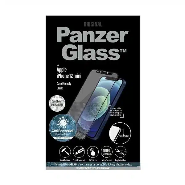 PanzerGlass E2E Αντιβακτηριδιακό Γυαλί με Μικρορραγής με Κάλυμμα Κάμερας Swarovsky Crystal για iPhone 12 mini - με Μαύρο Πλαίσιο - Image 3