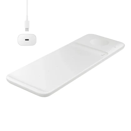 Samsung Trio EP-P6300TWEGEU Φορτιστής ινδυκτικής 3 σε 1 για τηλέφωνο / Galaxy Watch / Buds - λευκό + φορτιστής τοίχου + καλώδιο
