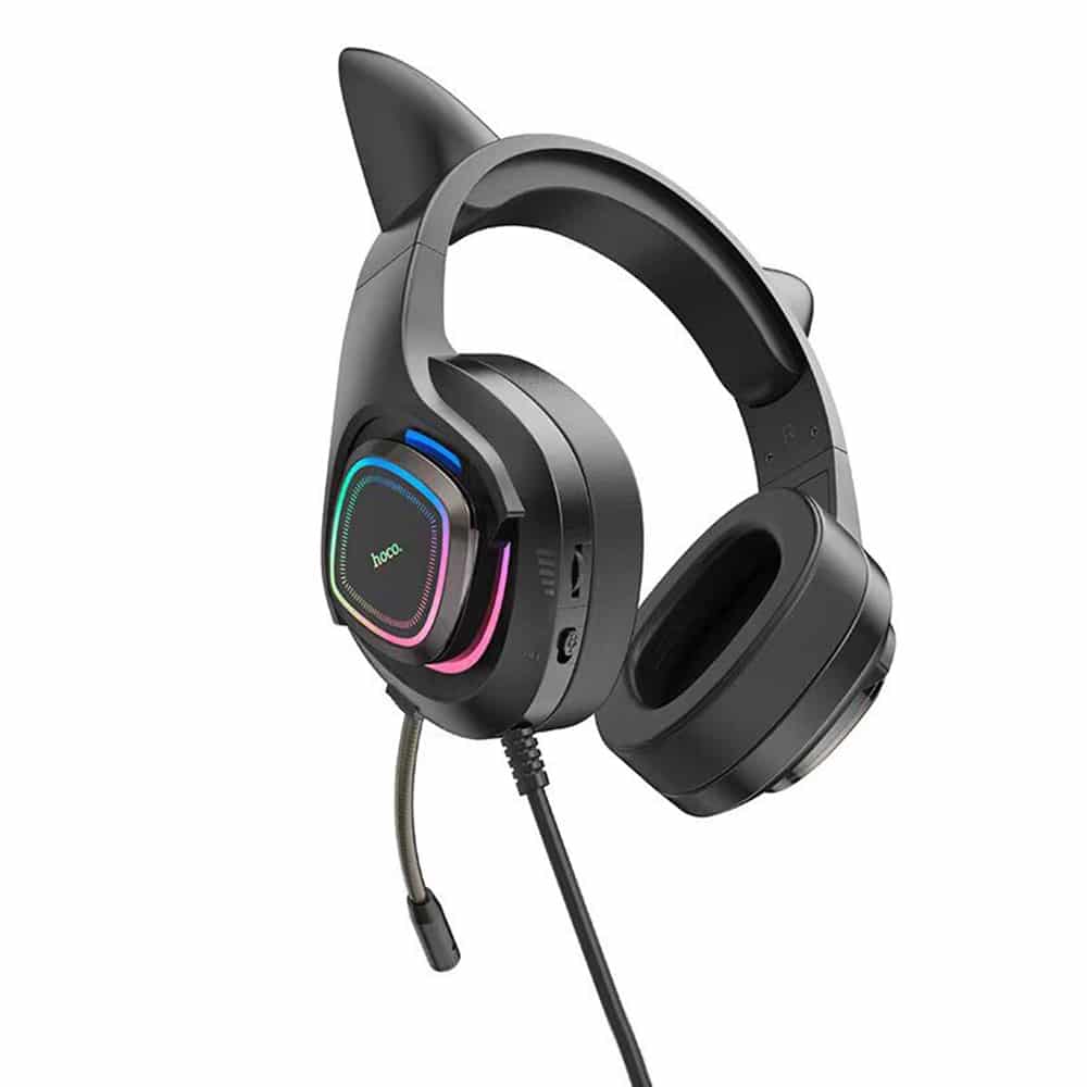 Hoco - Ενσύρματα Ακουστικά με Κατσικίσια Αυτιά (W107) - για Gaming, Jack 3.5mm, με Μικρόφωνο και Πολύχρωμα LED Φώτα - Μαύρο / Πράσινο - Image 3