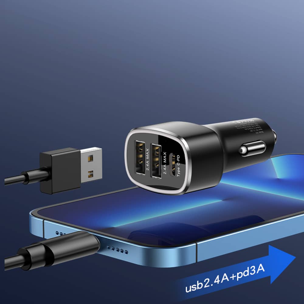 Yesido - Φορτιστής Αυτοκινήτου (Y47) - Διπλό USB, Type-C, Γρήγορη Φόρτιση, 49W, Αλουμινένιο Κράμα - Μαύρο - Image 3