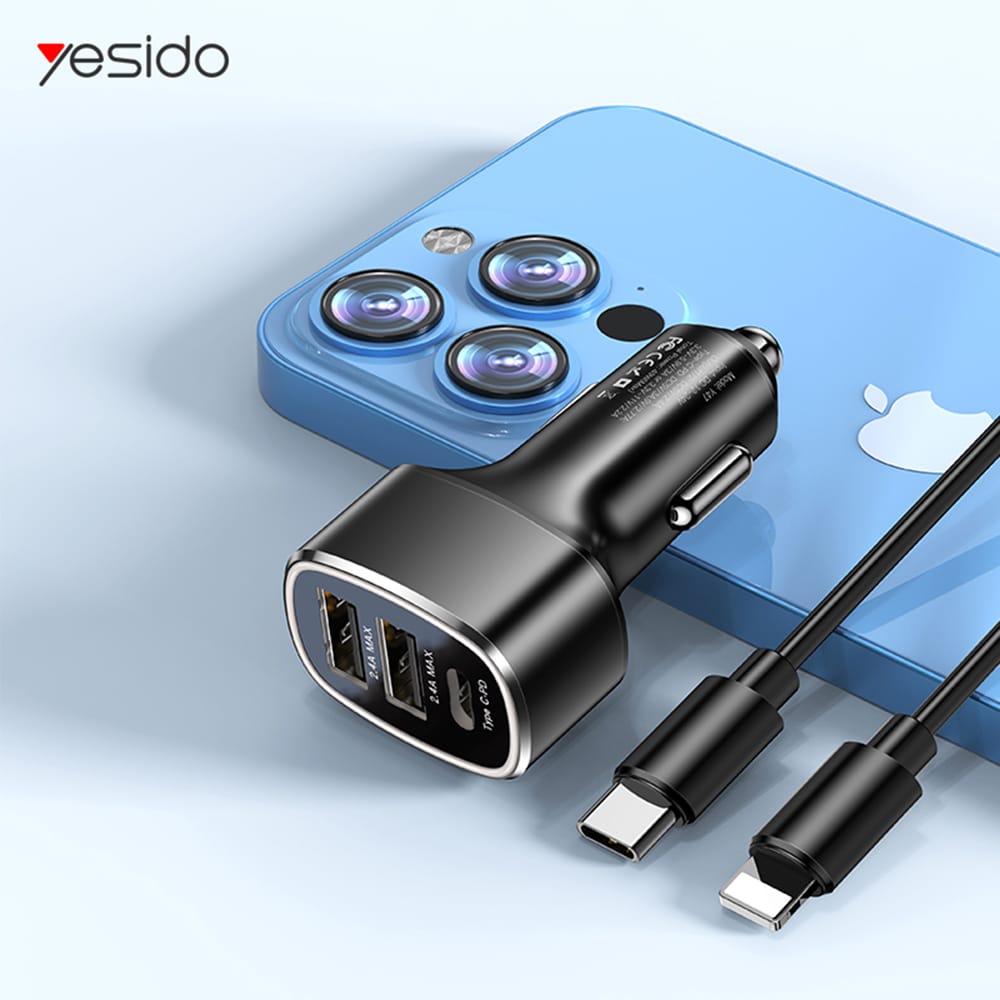 Yesido - Φορτιστής Αυτοκινήτου (Y47) - Διπλό USB, Type-C, Γρήγορη Φόρτιση, 49W, Αλουμινένιο Κράμα - Μαύρο - Image 6