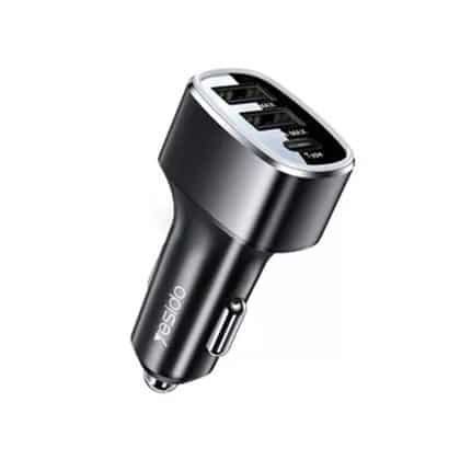 Yesido - Φορτιστής Αυτοκινήτου (Y47) - Διπλό USB, Type-C, Γρήγορη Φόρτιση, 49W, Αλουμινένιο Κράμα - Μαύρο