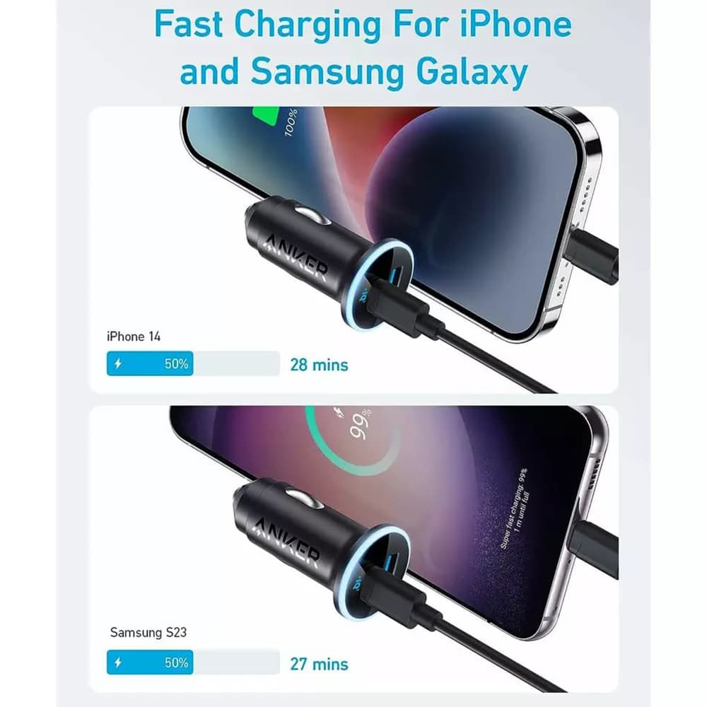 Anker - Φορτιστής Αυτοκινήτου 323 (A2735G11) - USB, Type-C, Φως LED, 52.5W - Μαύρο - Image 5