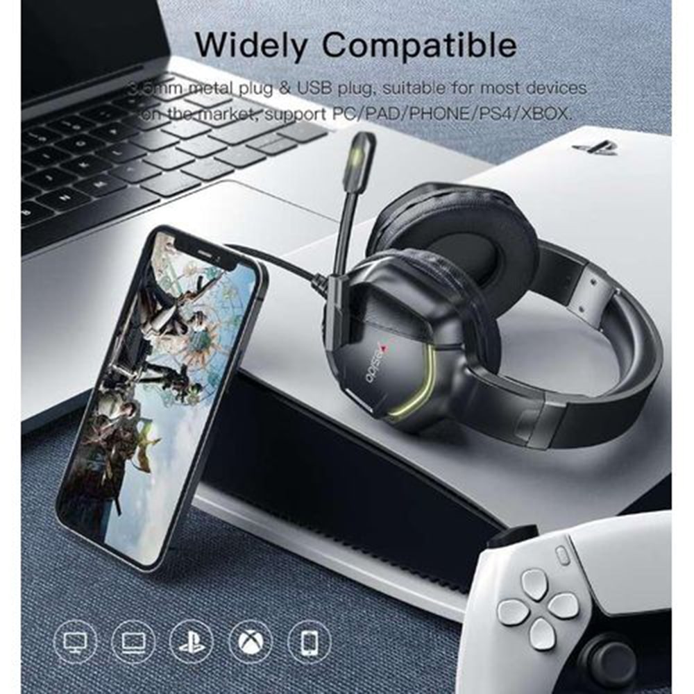 Yesido - Ενσύρματα Ακουστικά (EK01) - για Gaming, Jack 3.5mm, με Μικρόφωνο, RGB LED Φώτα - Μαύρο - Image 5