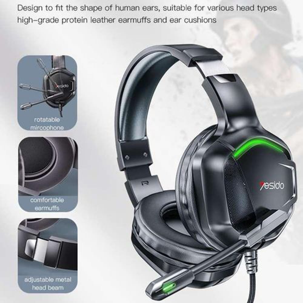 Yesido - Ενσύρματα Ακουστικά (EK01) - για Gaming, Jack 3.5mm, με Μικρόφωνο, RGB LED Φώτα - Μαύρο - Image 6
