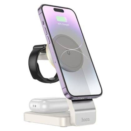 Hoco - Ασύρματος Power Bank για Μοτοσικλέτα (CQ3) - Αναδιπλούμενη Επαγωγή 3σε1, για iPhone, Apple Watch, AirPods - Γαλακτώδες Λευκό
