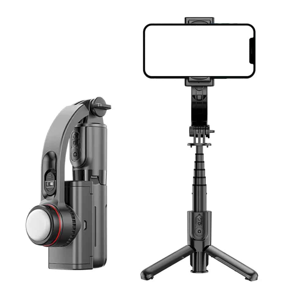 Techsuit - Selfie Stick (L18sMini) - Stable Gimbal/Tripod with Bluetooth Remote Control, Fill Light, 360 Rotation, 70cm - Black - Image 2