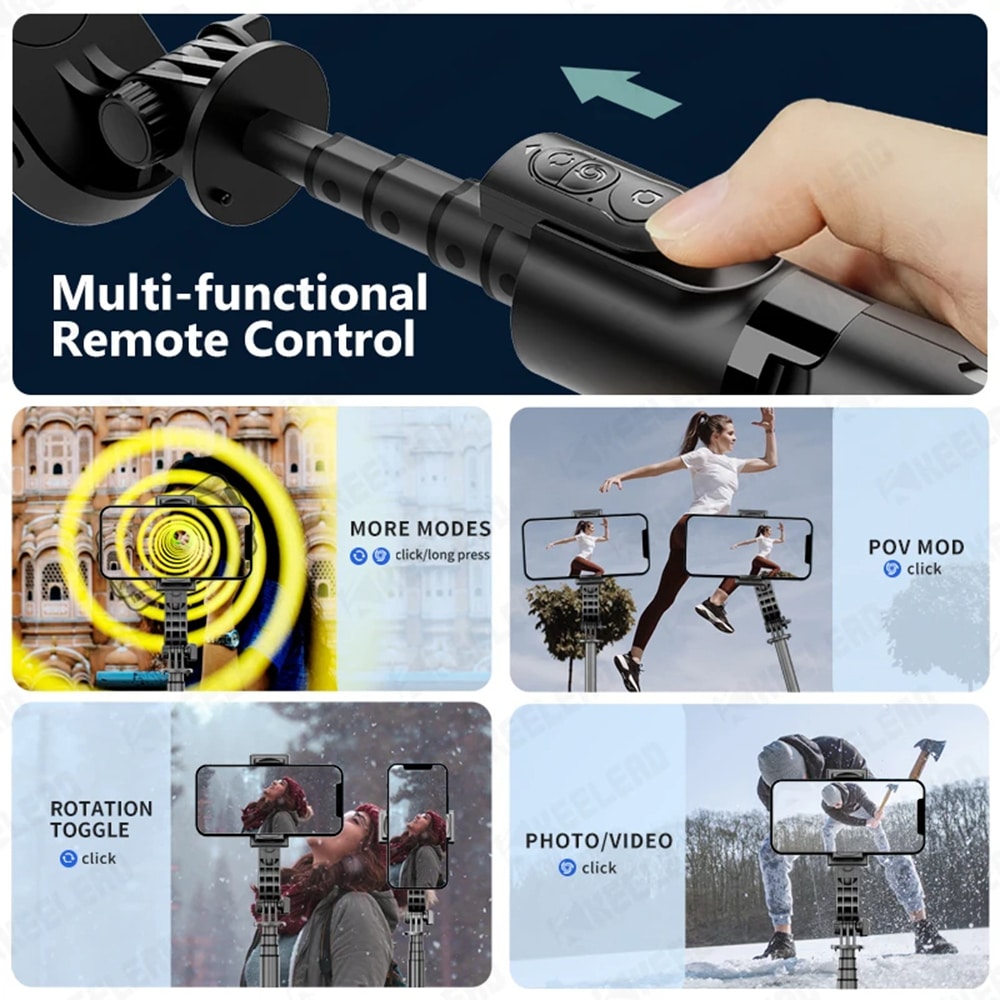 Techsuit - Selfie Stick (L18sMini) - Stable Gimbal/Tripod with Bluetooth Remote Control, Fill Light, 360 Rotation, 70cm - Black - Image 4