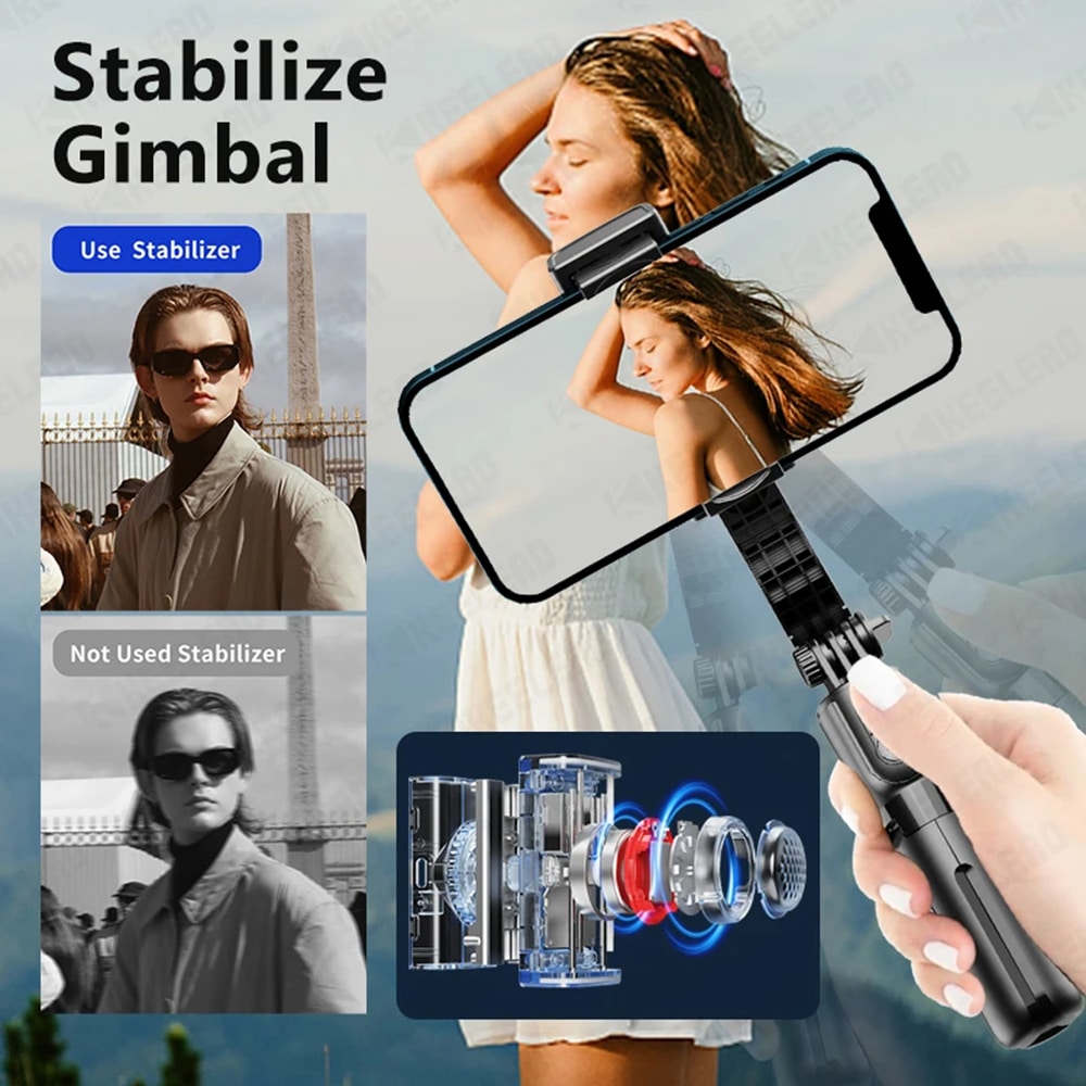 Techsuit - Selfie Stick (L18sMini) - Stable Gimbal/Tripod with Bluetooth Remote Control, Fill Light, 360 Rotation, 70cm - Black - Image 5