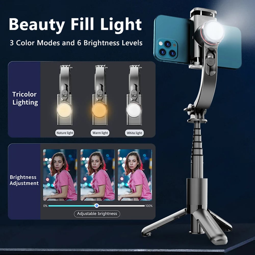 Techsuit - Selfie Stick (L18sMini) - Stable Gimbal/Tripod with Bluetooth Remote Control, Fill Light, 360 Rotation, 70cm - Black - Image 6