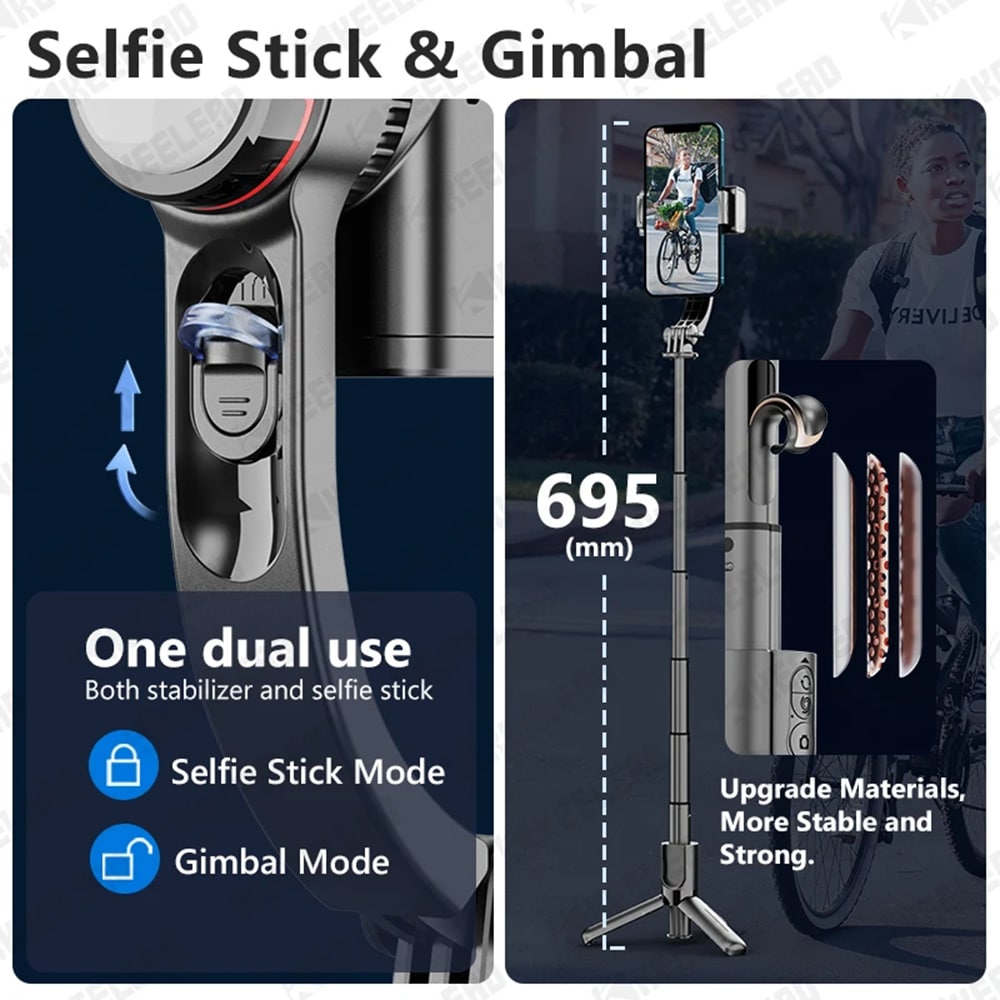 Techsuit - Selfie Stick (L18sMini) - Stable Gimbal/Tripod with Bluetooth Remote Control, Fill Light, 360 Rotation, 70cm - Black - Image 10
