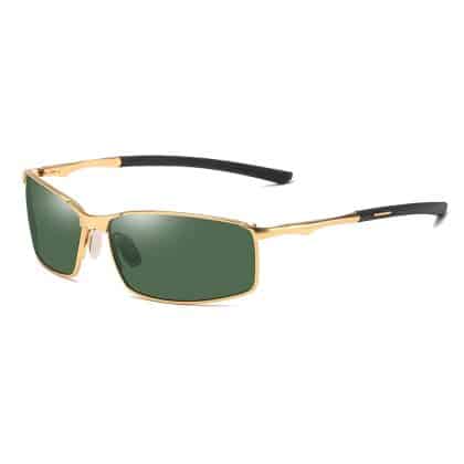 Techsuit - Ανδρικά Γυαλιά Ηλίου Polarized (559), με Προστασία UV και Μεταλλικό Πλαίσιο, Ορθογώνια - Χρυσό / Πράσινο One Size