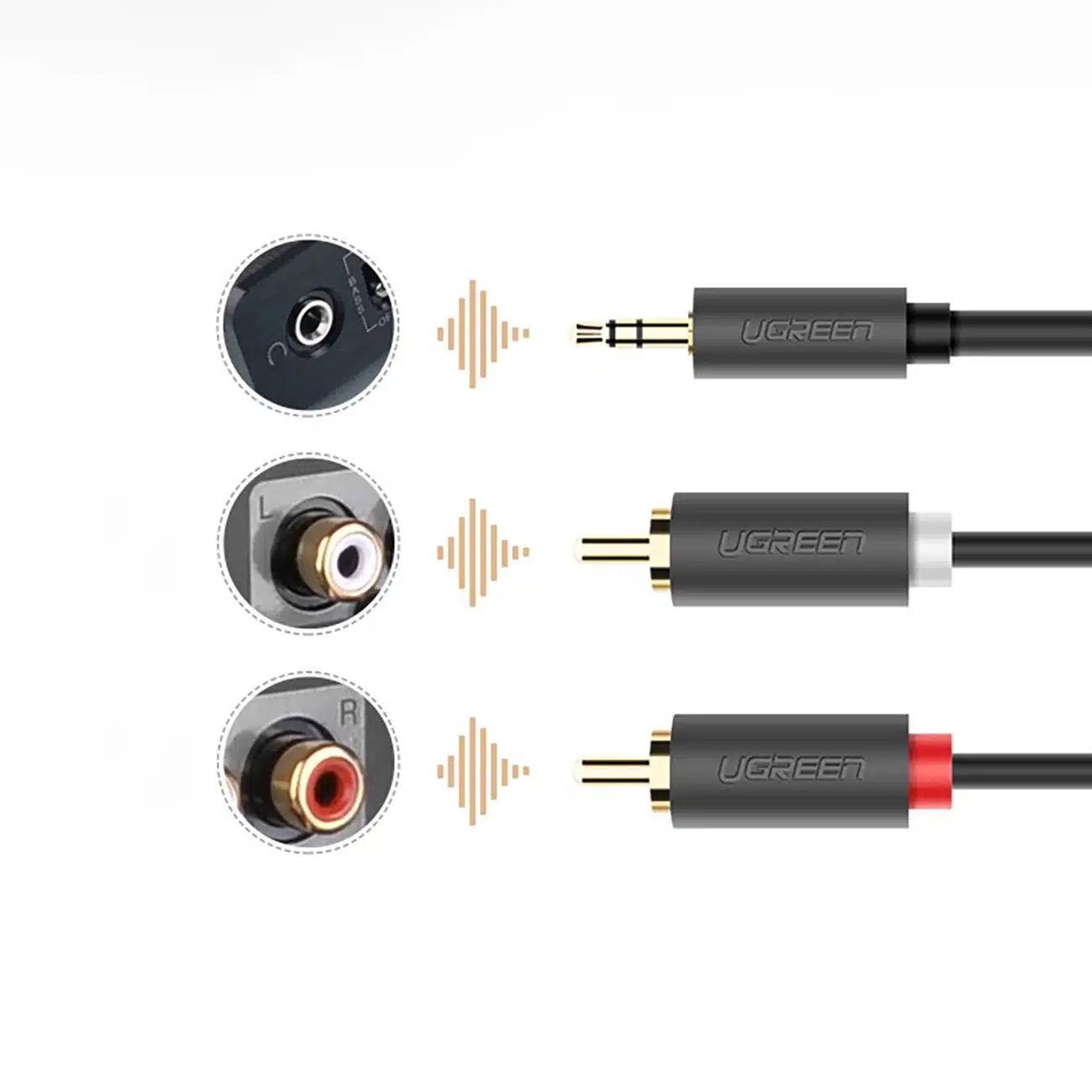 Ugreen AV102 10510 καλώδιο 3.5 mm mini jack (αρσενικό) / 2RCA (αρσενικό) 2m - γκρι - Image 6