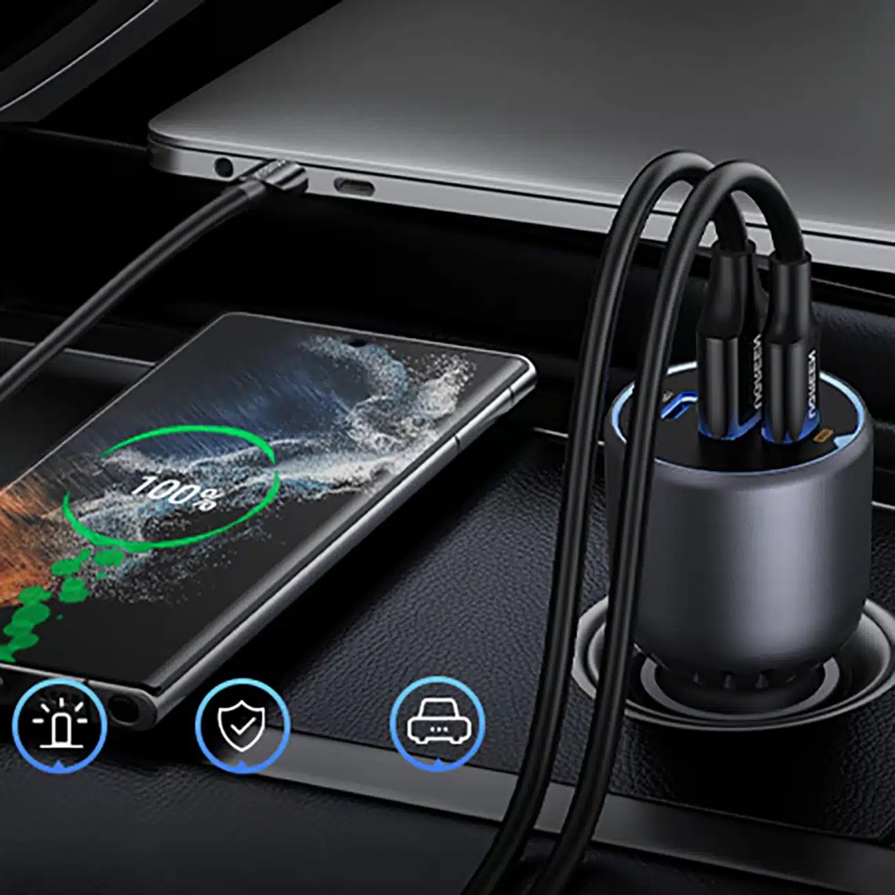Ugreen EC705 φορτιστής αυτοκινήτου 130W 2x USB-C 1x USB-A - γκρι - Image 3