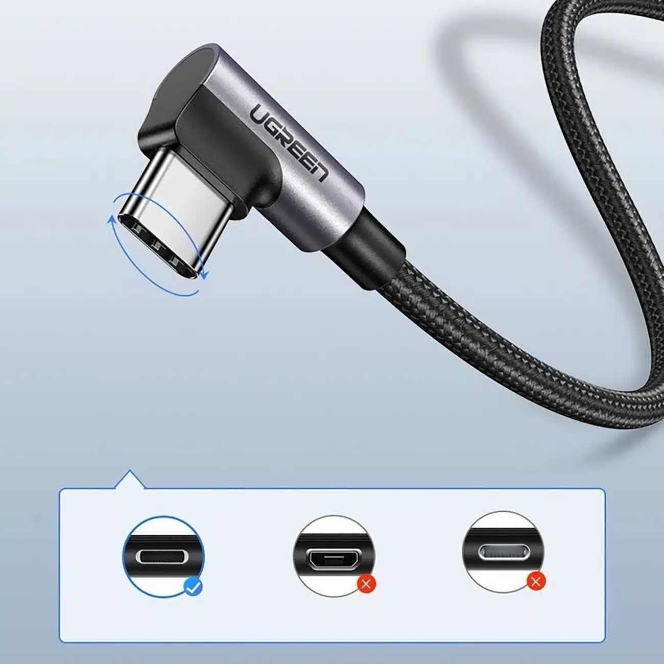 Ugreen US284 70255 καλώδιο USB-A (ευθύς) / USB-C (γωνιακός) 3A 3m - γκρι - Image 6