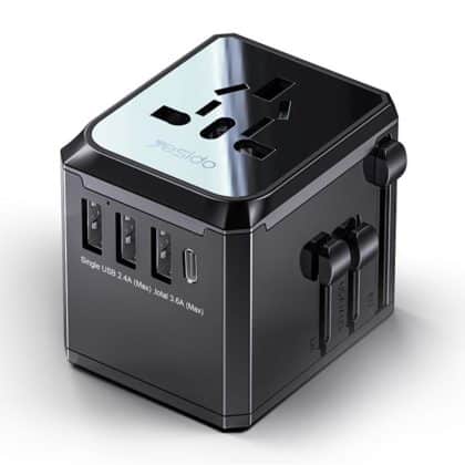 Yesido - Φορτιστής τοίχου (MC10) - 3x USB, Type-C, για ταξίδια, EU, UK, US, AUS, 3.6A - Μαύρο