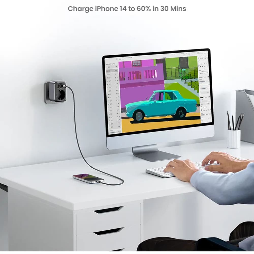 Ugreen - Φορτιστής τοίχου (15289) - Ευρωπαϊκή Πρίζα, 2x USB, Type-C σε US, Γρήγορη Φόρτιση, 30W - Μαύρο - Image 7