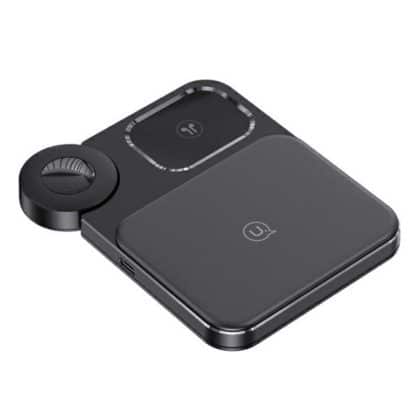 Usams - Ασύρματο Power Bank 3σε1 (US-CD190) - Ελαφρύς Φορτιστής Επιφάνειας Εργασίας για iPhone, iWatch, AirPods, 15W, 3A - Μαύρος