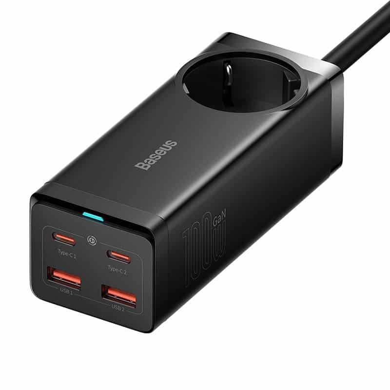 Baseus - Φορτιστής Τοίχου/Πολύπριζο (PSZM000401) - GaN3 Pro, 2xUSB, 2xUSB-C, AC, 100W - Μαύρο - Image 5