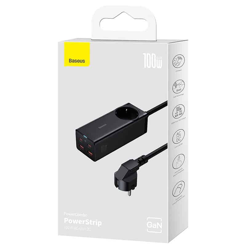Baseus - Φορτιστής Τοίχου/Πολύπριζο (PSZM000401) - GaN3 Pro, 2xUSB, 2xUSB-C, AC, 100W - Μαύρο - Image 10