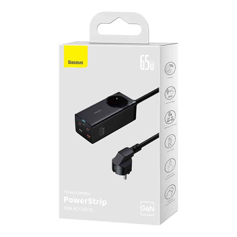 Baseus - Προέκταση Καλωδίου (PSZM000901) - Powerstrip GaN3 Pro 2xUSB + 2xUSB-C + AC, 65W - Μαύρο - Image 8