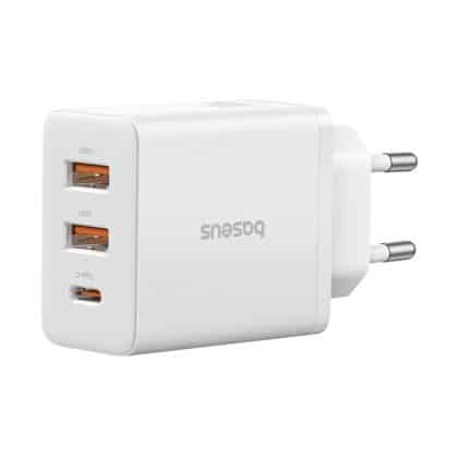 Baseus - Φορτιστής τοίχου (P10111402213-00) - GaN, 2x USB, Type-C, Γρήγορη Φόρτιση, 30W - Λευκό