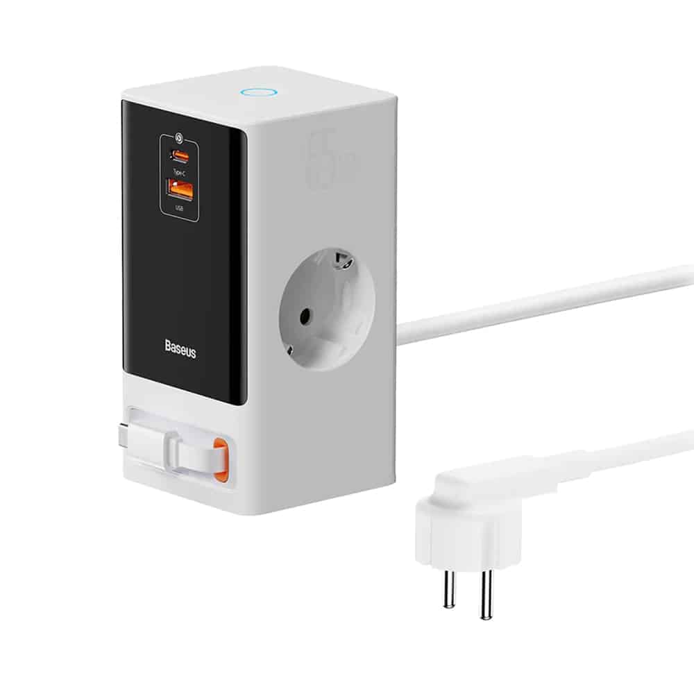 Baseus - φορτιστής PowerCombo (PSLR000602) - USB, 2xType-C, Shuko, 65W - Λευκό - Image 5
