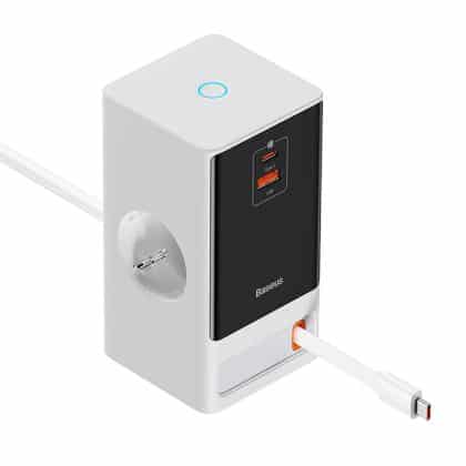 Baseus - φορτιστής PowerCombo (PSLR000602) - USB, 2xType-C, Shuko, 65W - Λευκό