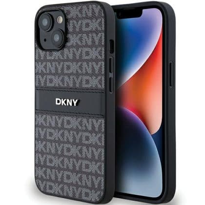 DKNY Leather Mono Stripe & Metal Logo - θήκη για Apple iPhone 14 - Μαύρο