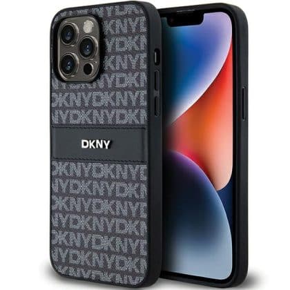 DKNY Leather Mono Stripe & Metal Logo - θήκη για Apple iPhone 14 Pro Max - Μαύρο