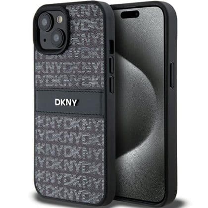 DKNY Leather Mono Stripe & Metal Logo - θήκη για Apple iPhone 15 Plus - Μαύρο